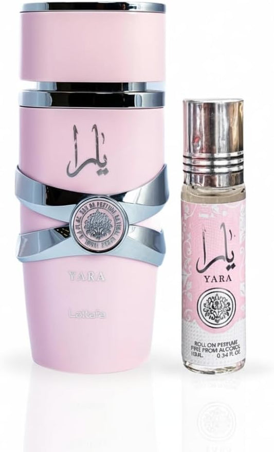 Yara - Set De 2 Piezas Para Mujer, Eau De Parfum Spray + 0,34 Aceite De Perfume Concentrado