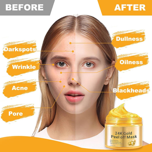 24K Gold Peel off Mascarilla Facial, Antienvejecimiento Y Antiarrugas Mascarillas Faciales, Hidratante Iluminadora Calmante Face Mask, Apta Para Todo Tipo De Pieles, 120ML